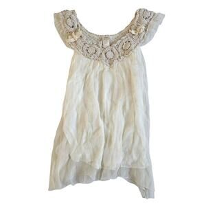 Boho Top Cream Flowy Simply Irresistible Crochet - Size XL